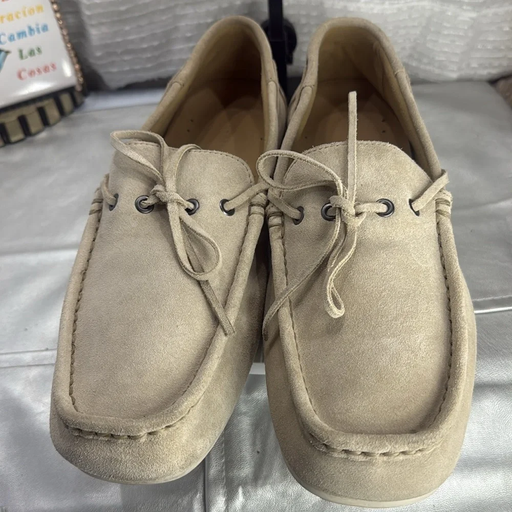 (W9) Men's Rockport Light Beige Suede Driving Moccasin Shoes-V73208- Size 13M